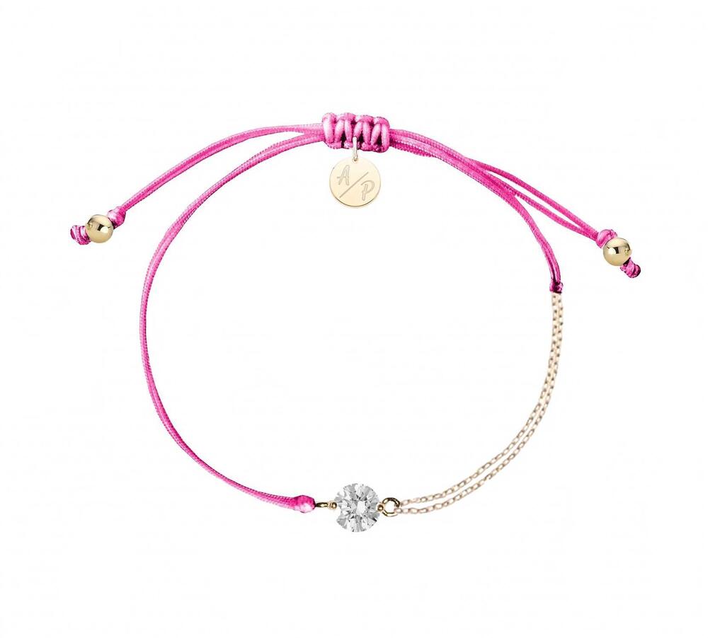 NEW ADRIANA PAPPAS women's cz solitaire bracelet on colored cord in hot pink